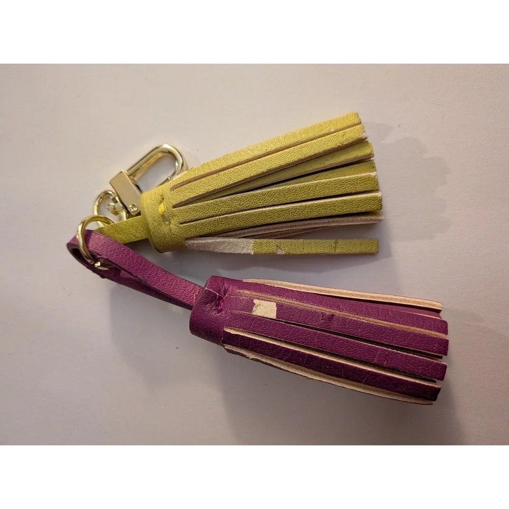 Steve Madden Purple Lime Green Double Tassel Keychain Bag Charm Gold Tone Clasp